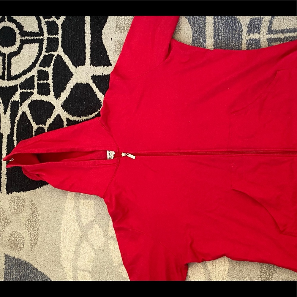 Red zipper jacket with zipper hoodie.